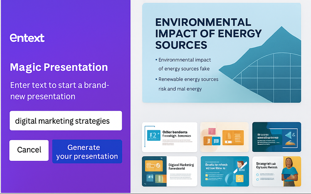 "Screenshot of free AI tool for PowerPoint - Canva
magic presentations