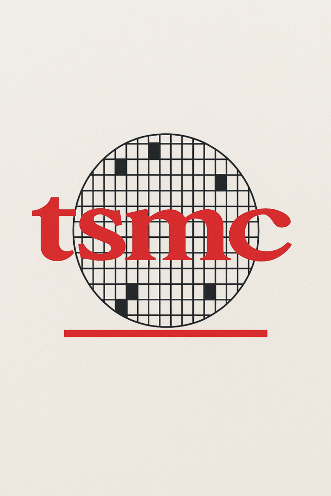 “Official TSMC logo featuring red lowercase letters and a semiconductor wafer design symbolizing Taiwan Semiconductor Manufacturing Company.”