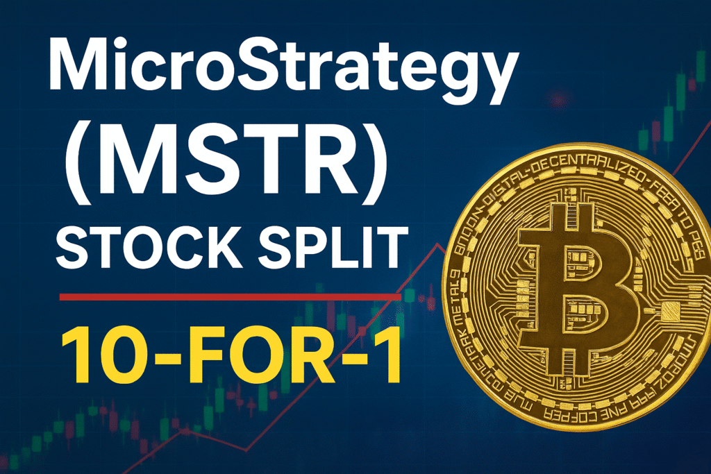 MSTR stock split: MicroStrategy Stock Split 2025 – Bitcoin Background and Market Growth Concept