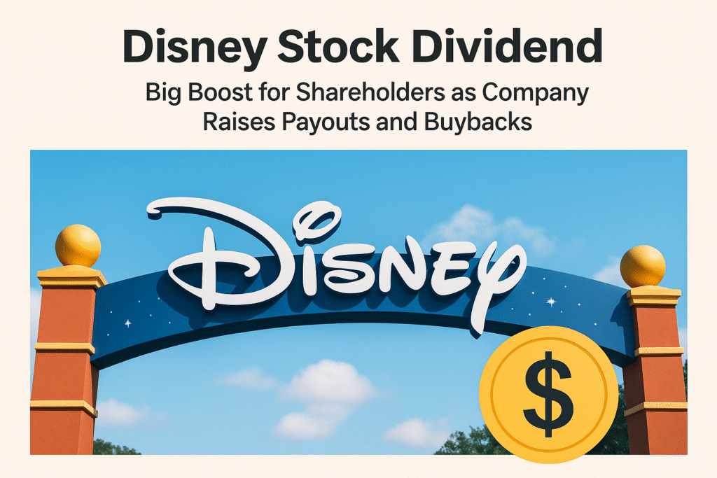Disney stock dividend news update showing company growth and rising stock trends in 2025.