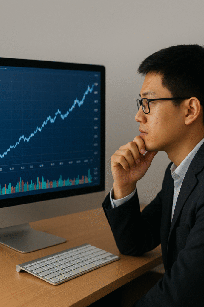 Investor watching Nasdaq Composite rise on trading screen — Fidelity ONEQ performance up.