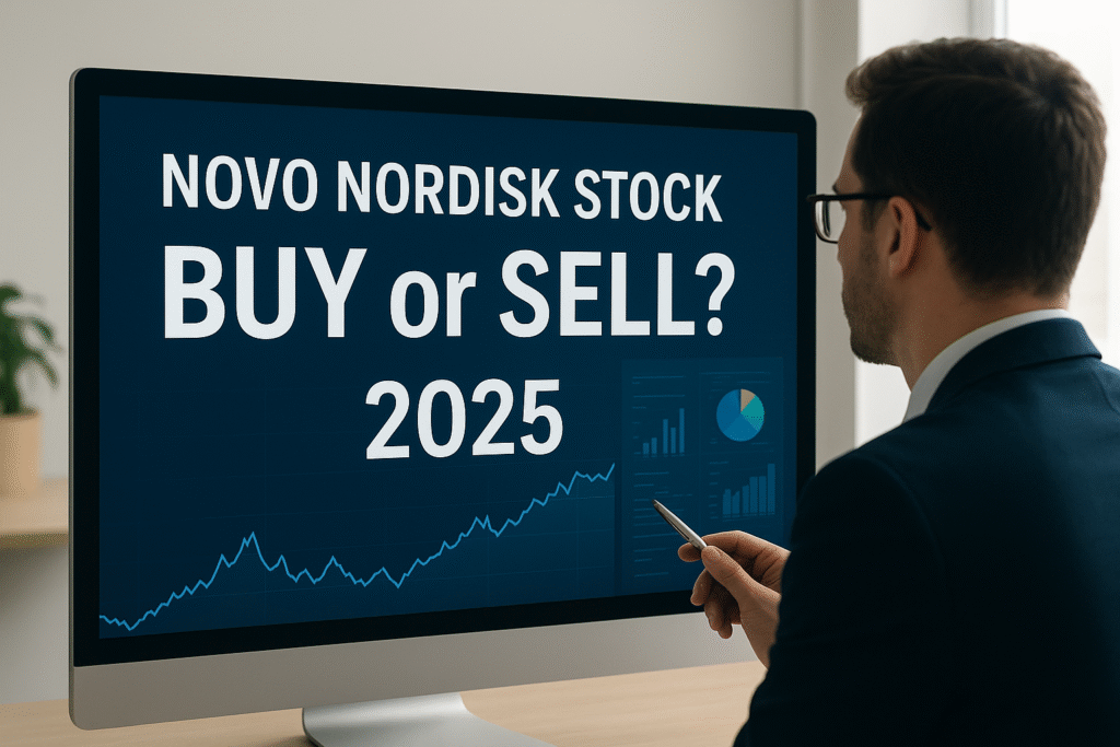 “Financial advisor analyzing Novo Nordisk stock performance on digital dashboard 2025